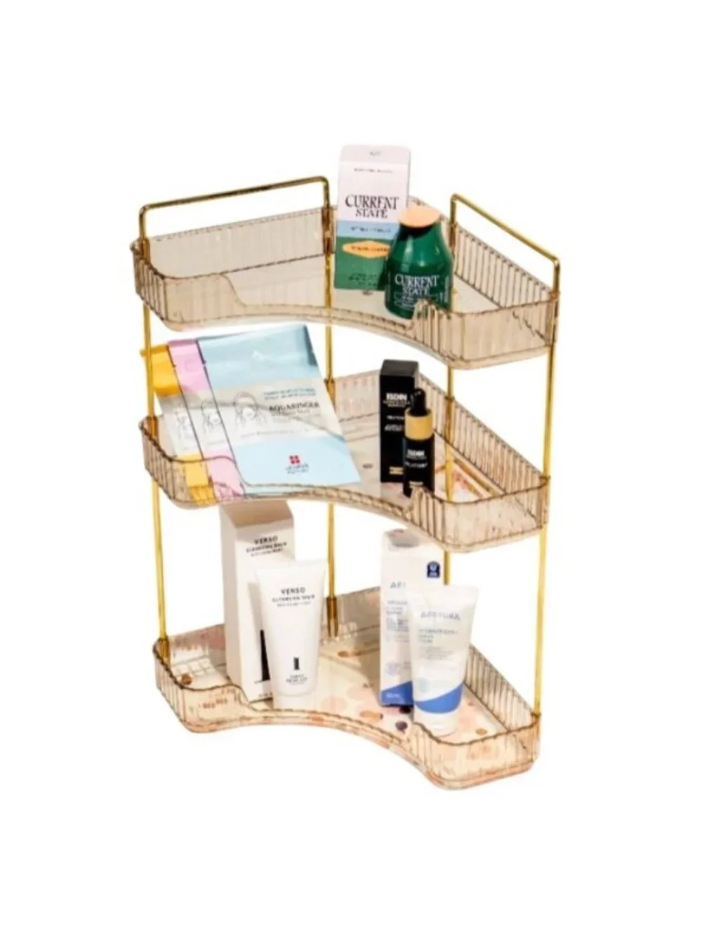 3-Tier Corner Storage Organizer for Bathrooms Bedrooms Kitchens Countertops Gold